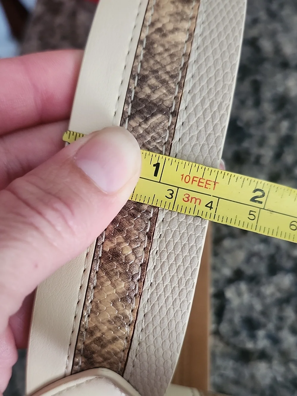 NWT Anne Klein Beige Faux Leather Belt with Gold Buckle and Snake-Print Inlay